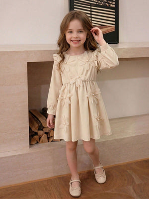 cream fit-and-flare dress with floral and round neck