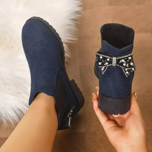 Round Toe Block Heel Ankle Boots in Black with round toe