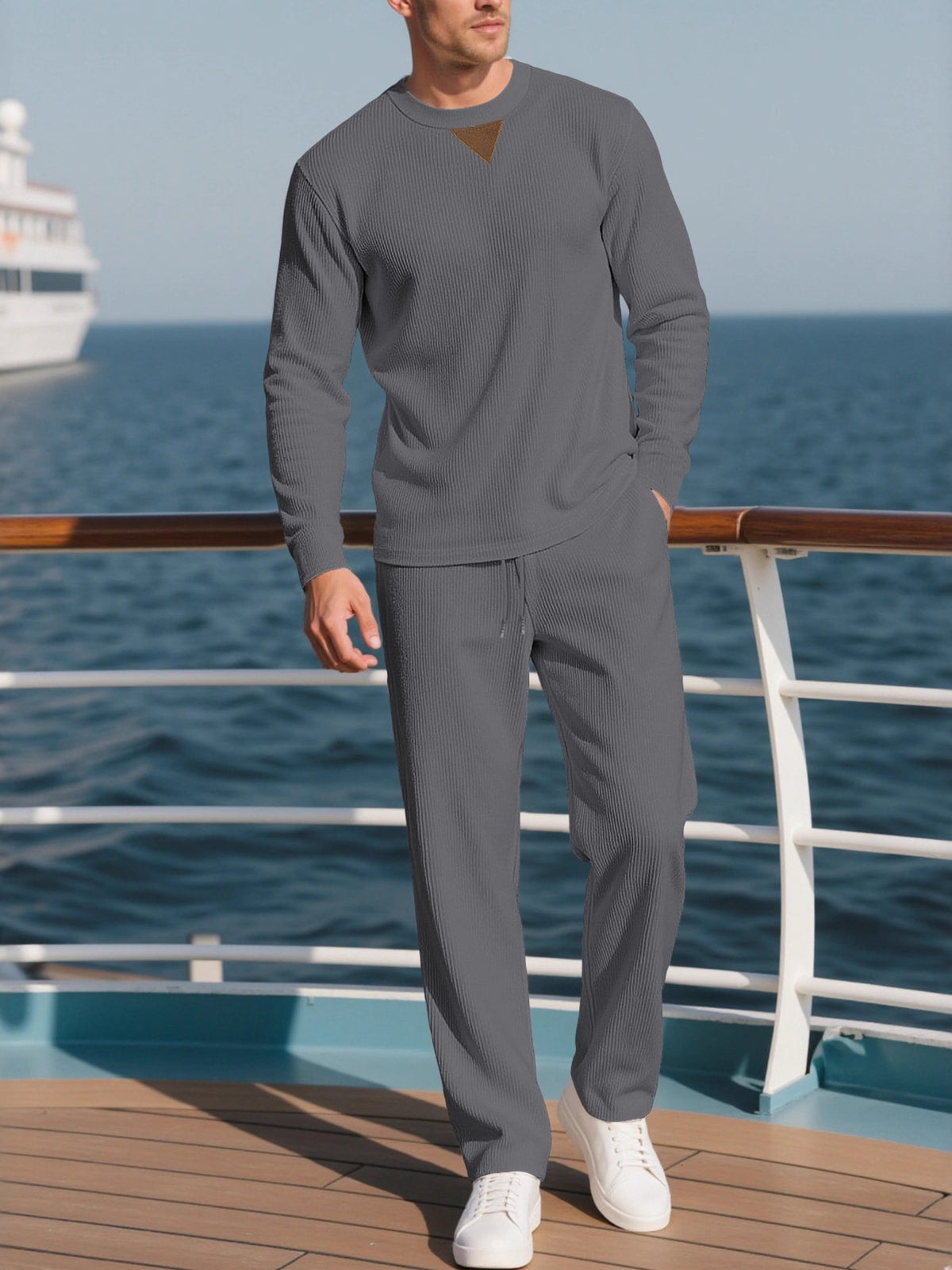 pajama set in charcoal featuring two-piece and relaxed fit