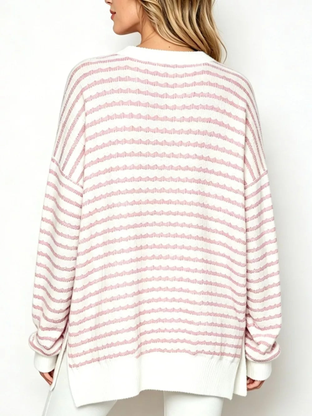pullover sweater in cream with striped and oversized