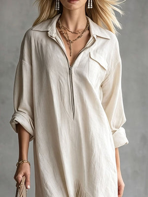 100% polyester Care instructions: Machine wash cold midi dress in Camel with relaxed silhouette