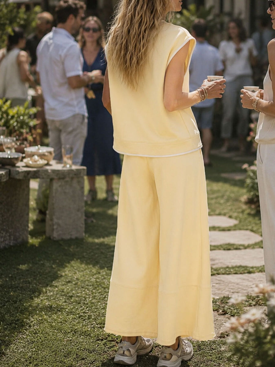 Light Yellow lounge set with cropped and pullover, drawstring