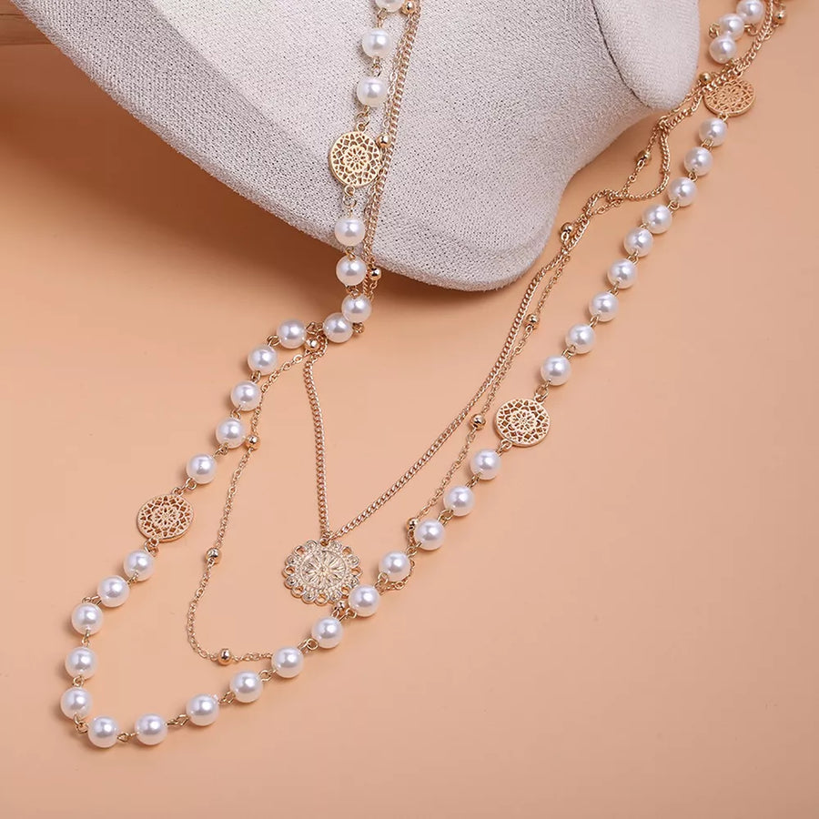 Multi-layered Pearl And 18k Gold-plated Necklace option 6