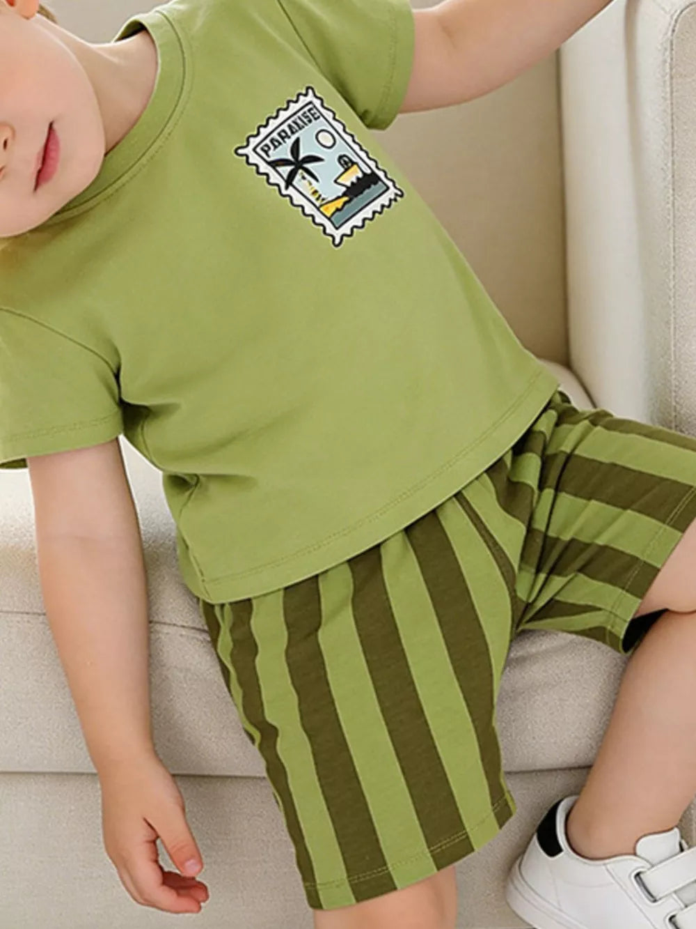 Vonili Tropical Paradise graphic tee and shorts set for boys.