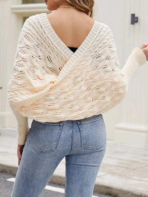 Cable Knit Batwing Sleeve Sweater in Black, view 12