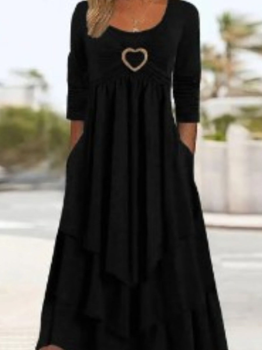 Black midi dress with heart detail and tiered skirt