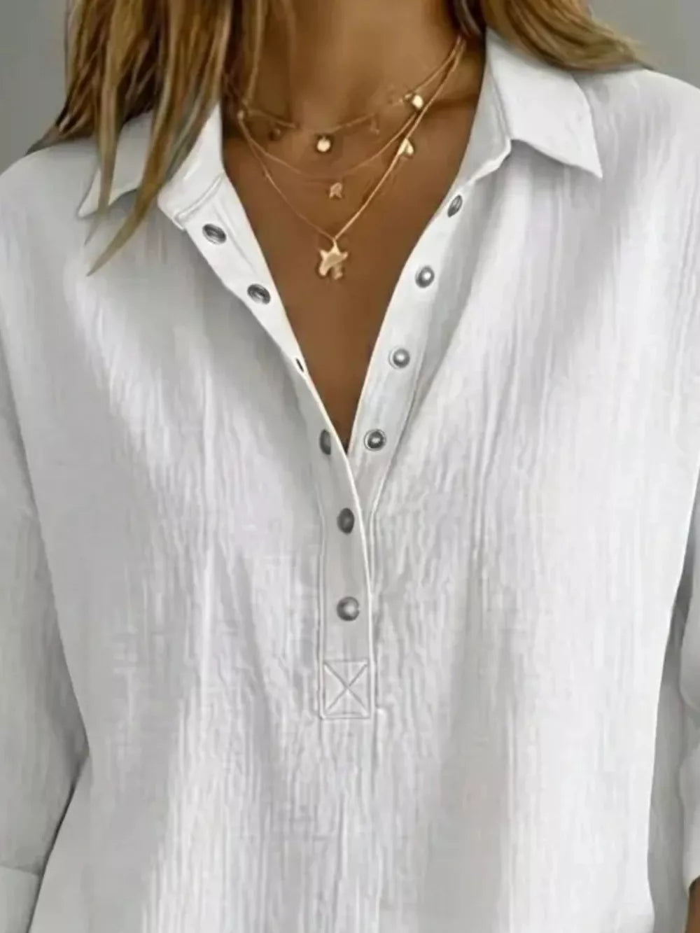 Light Green Full Size Snap Down 3/4 Sleeve Blouse Plus Size
