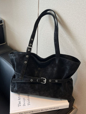 Suede Imported Size &amp shoulder bag in Black with structured silhouette