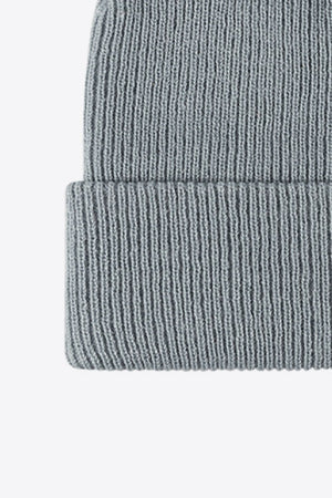 Ribbed knit beanie in Steel, a warm acrylic winter essential.
