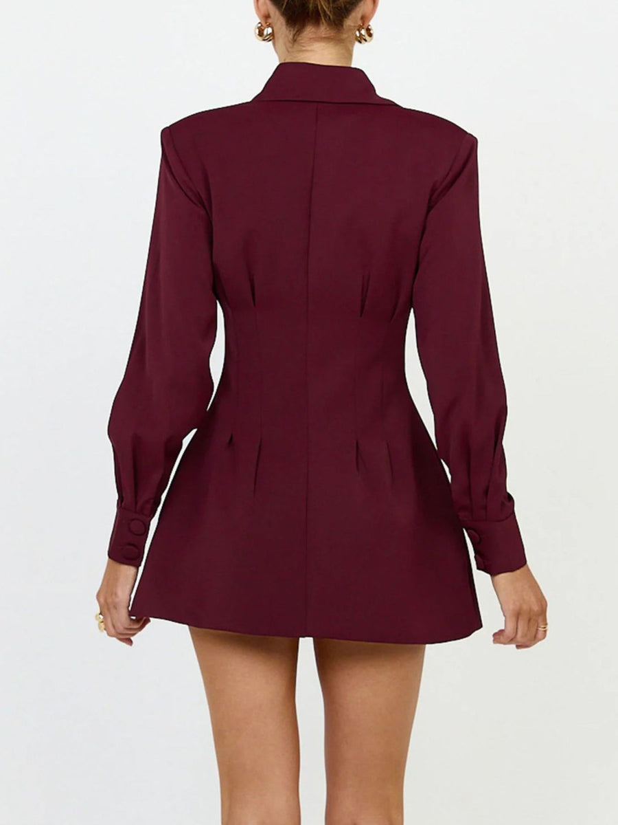 Corset-Style Button-Down Blazer Dress in Brown with buttoned