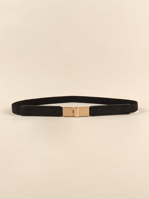 Black elasticated belt with leather detail and gold buckle