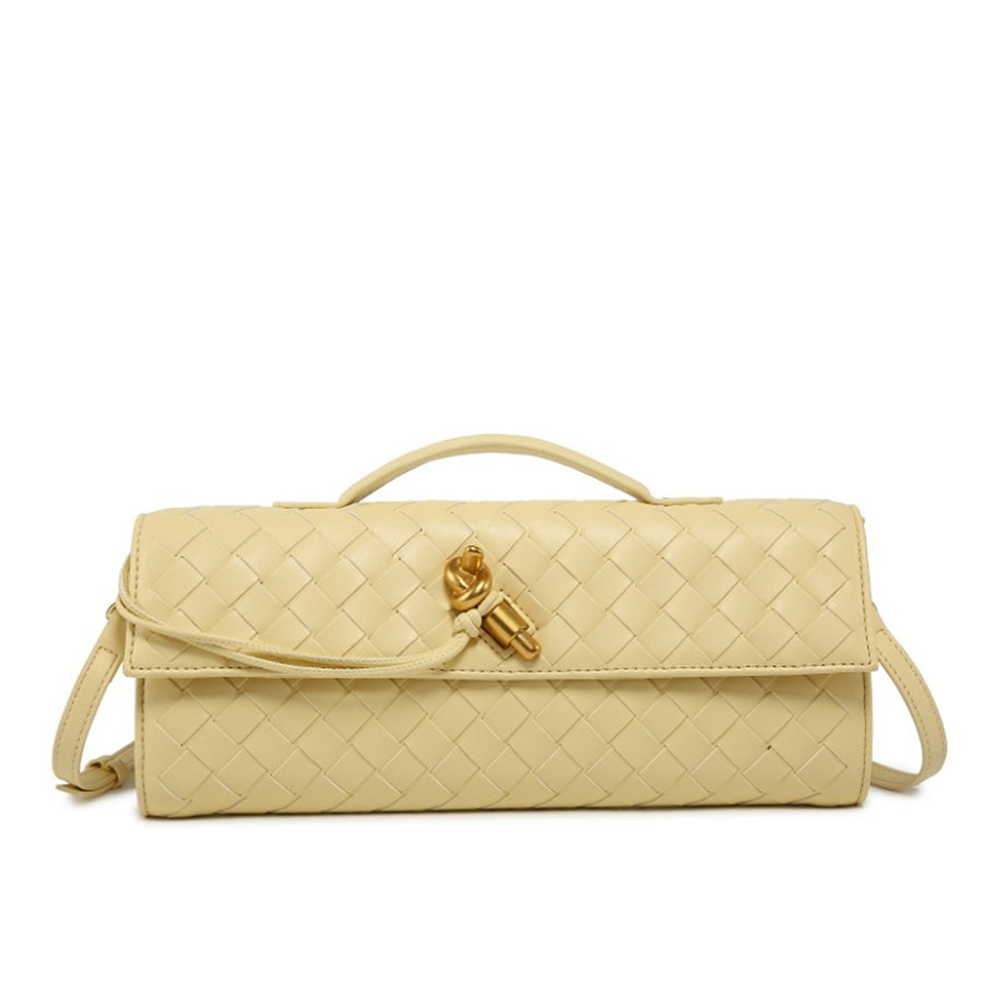 Woven Leather Wristlet Bag in Matcha Color with woven texture
