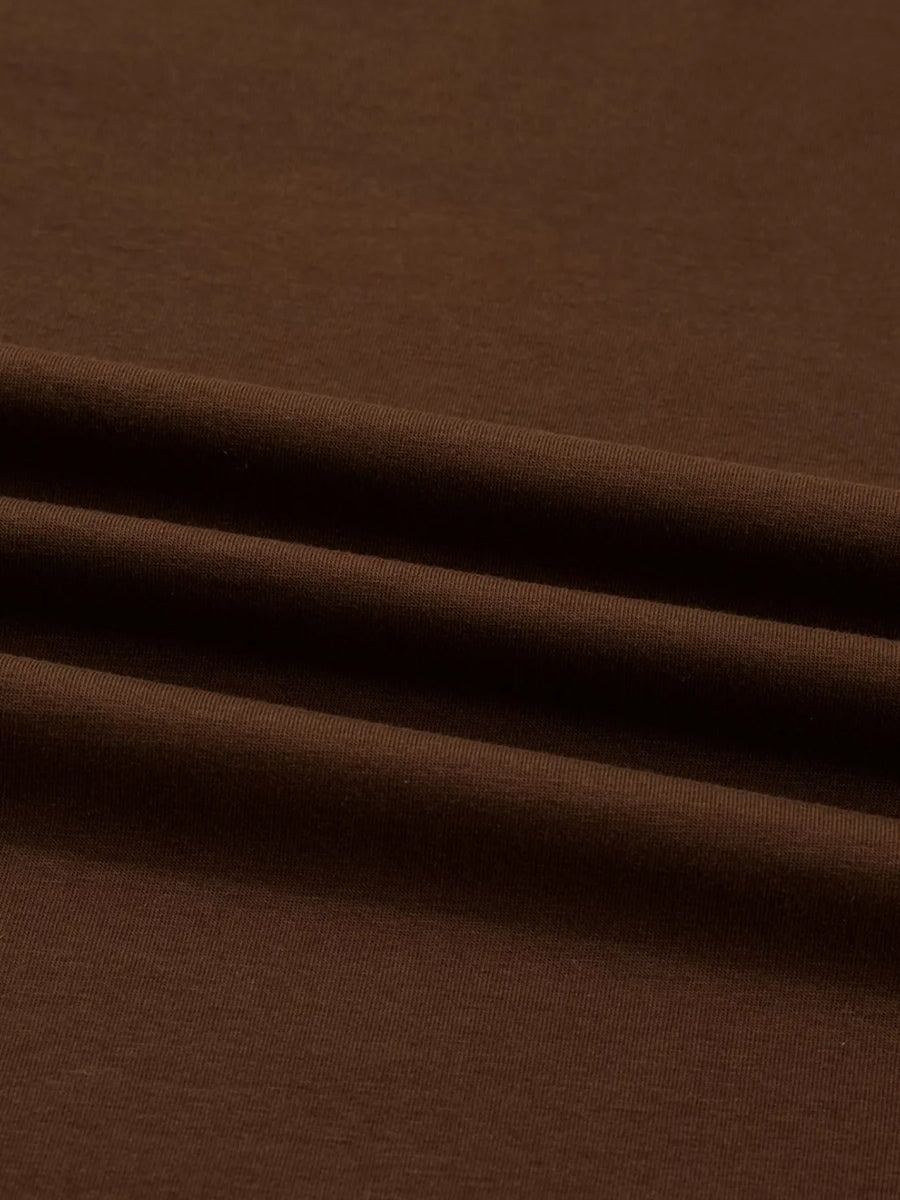 Dark Brown Contrast Crew-Neck Long-Sleeve T-Shirt