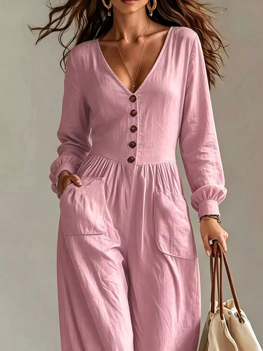 bohemian jumpsuit in Light Blue with v-neck