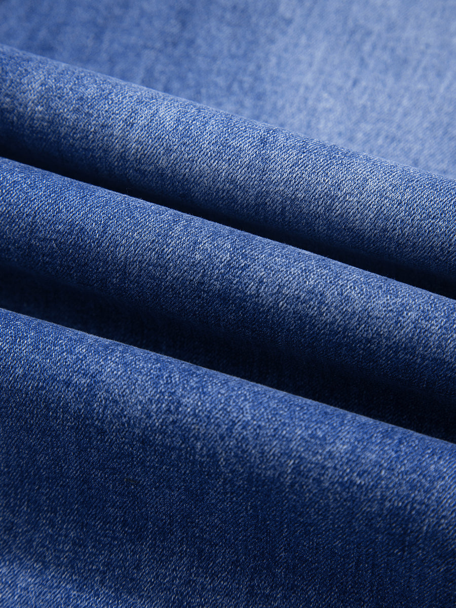 Dusty Blue with jeans with drawstring waist