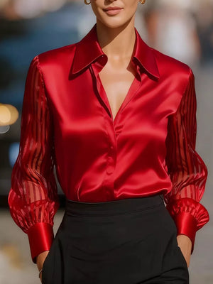 Black Elegant Shirt With Sheer Striped Sleeves
