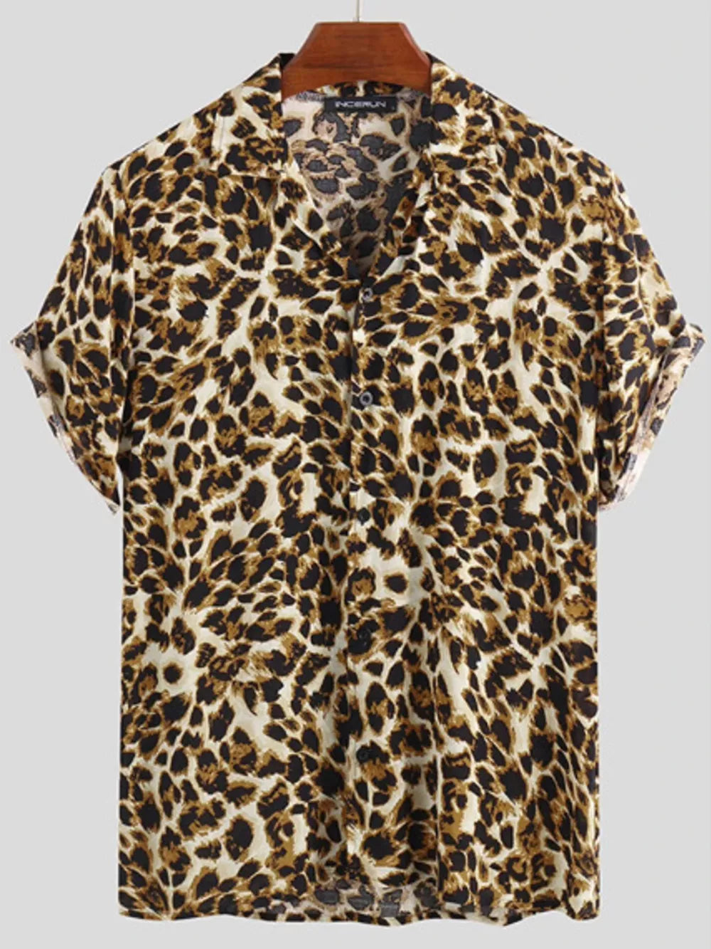 Men's Full Size Leopard Print Short Sleeve Shirt in Leopard
