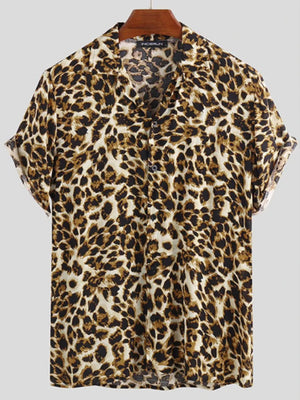 Men's Full Size Leopard Print Short Sleeve Shirt in Leopard