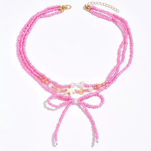 necklace in Fuchsia Pink with three-layered and choker