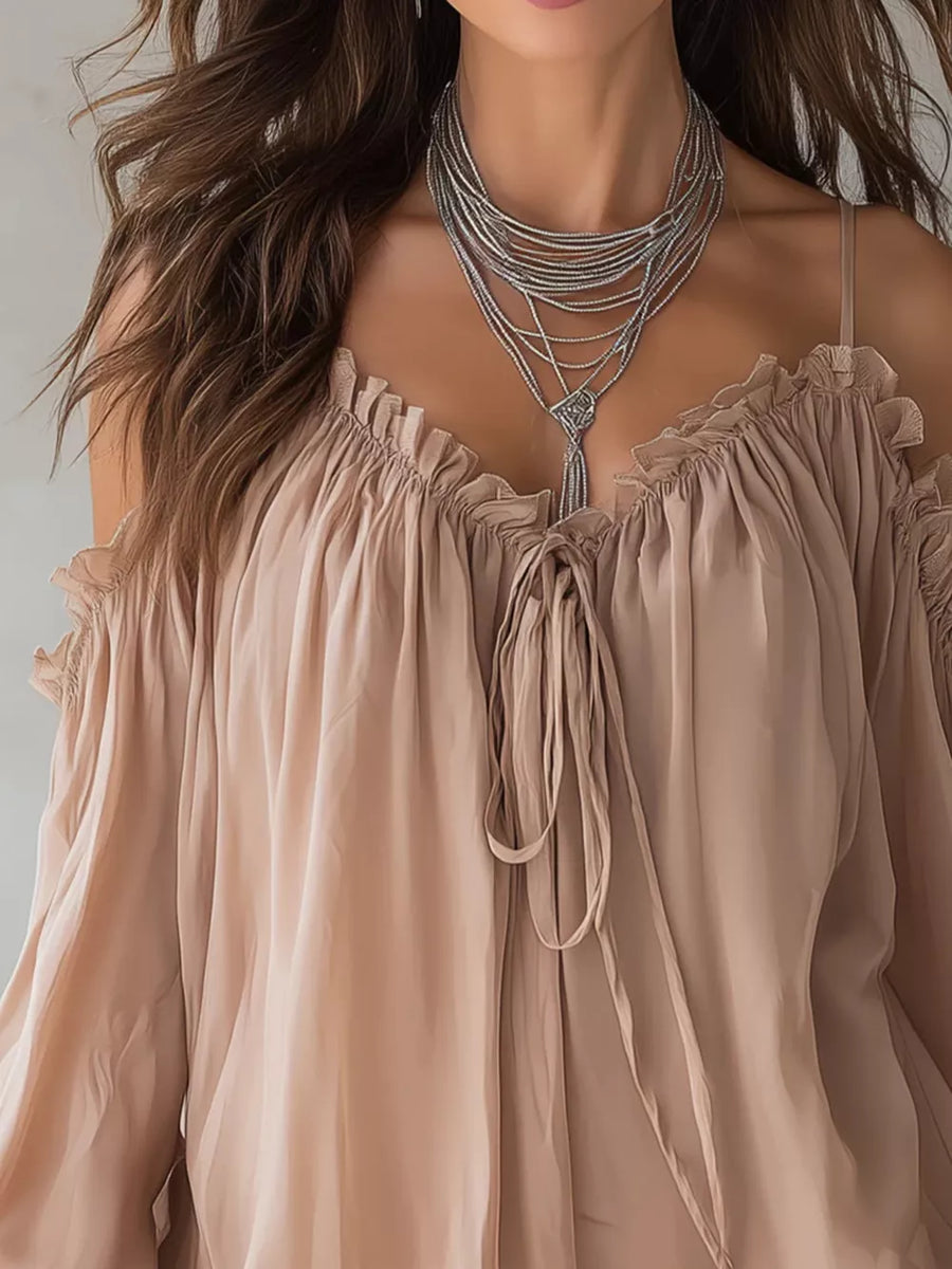 Burgundy Frill Spaghetti Strap Tie Front Blouse