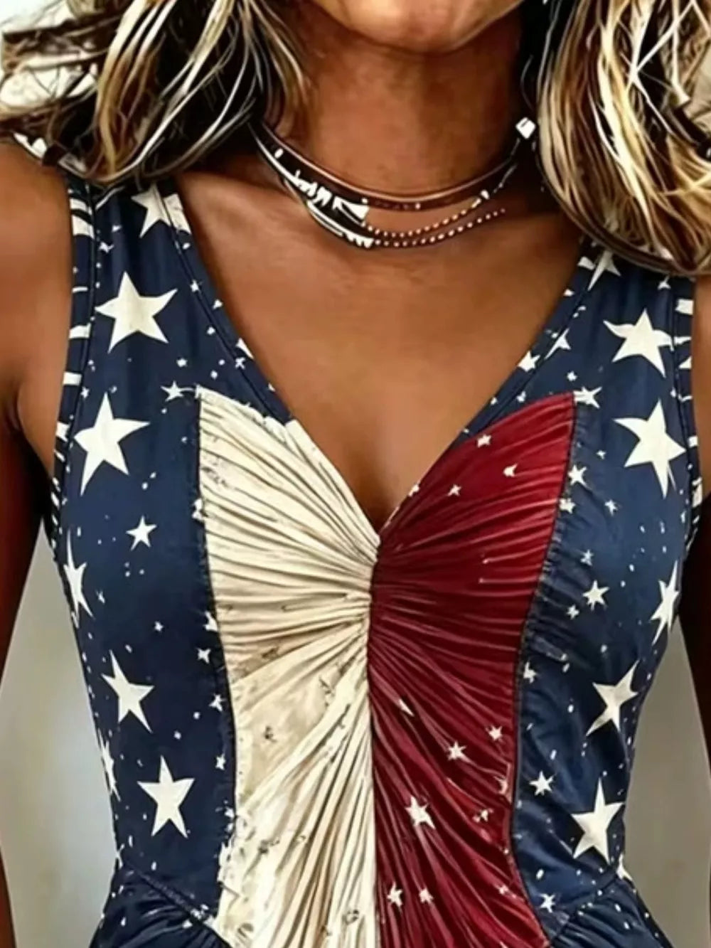 Color American Flag Print V-neck Sleeveless Tank Plus Size