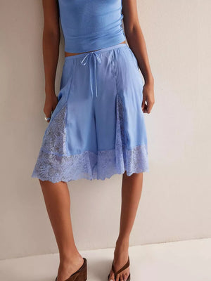 Lace Trimmed Relaxed Fit Shorts in Black, view 17