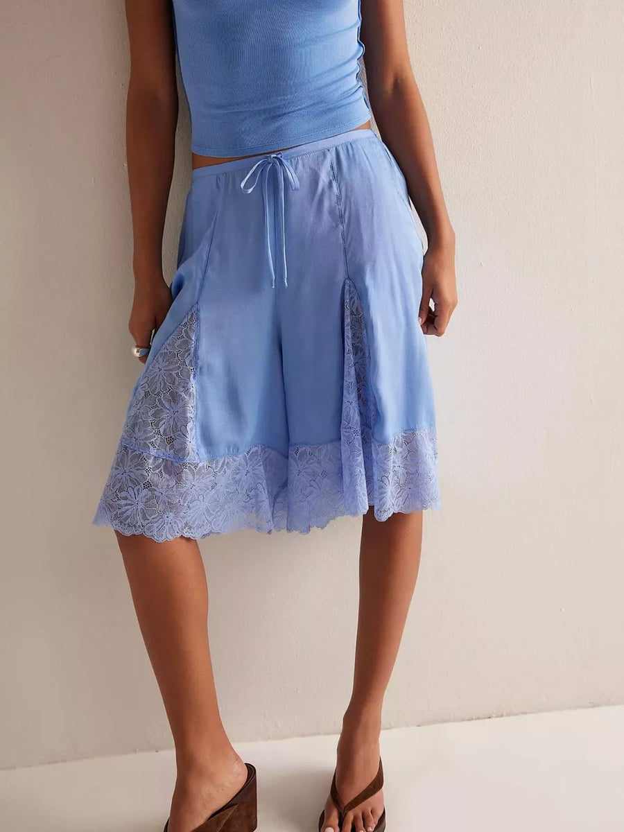 Lace Trimmed Relaxed Fit Shorts in Black, view 17