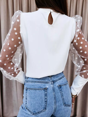 Sheer Polka Dot Sleeve Top in White