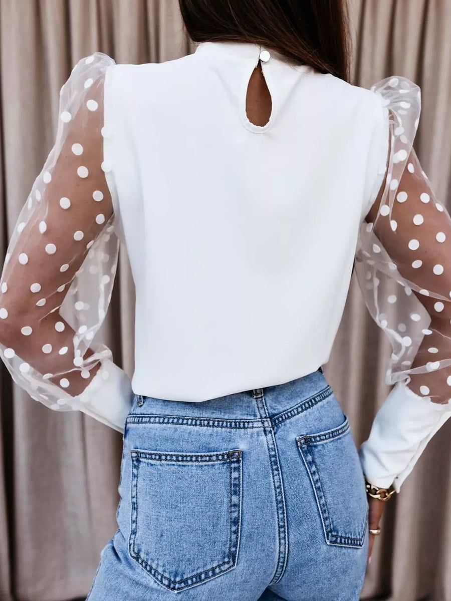 Sheer Polka Dot Sleeve Top in White