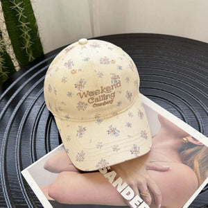 Floral Print Baseball Cap in Beige