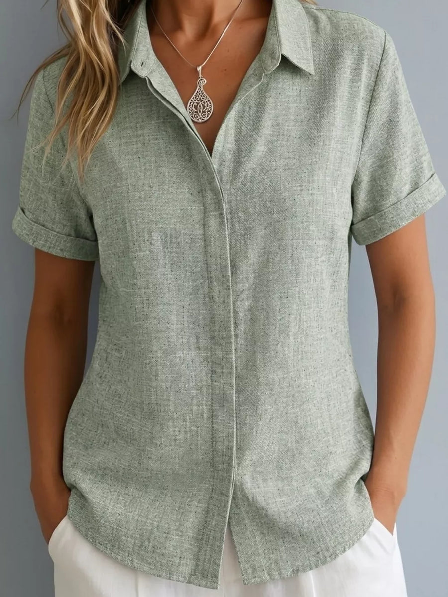 Full Size Collared Short Sleeve Shirt Plus Size in Lotus Color, view 11
