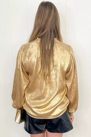 Metallic Sheen V Neck Gathered Cuff Blouse option 4