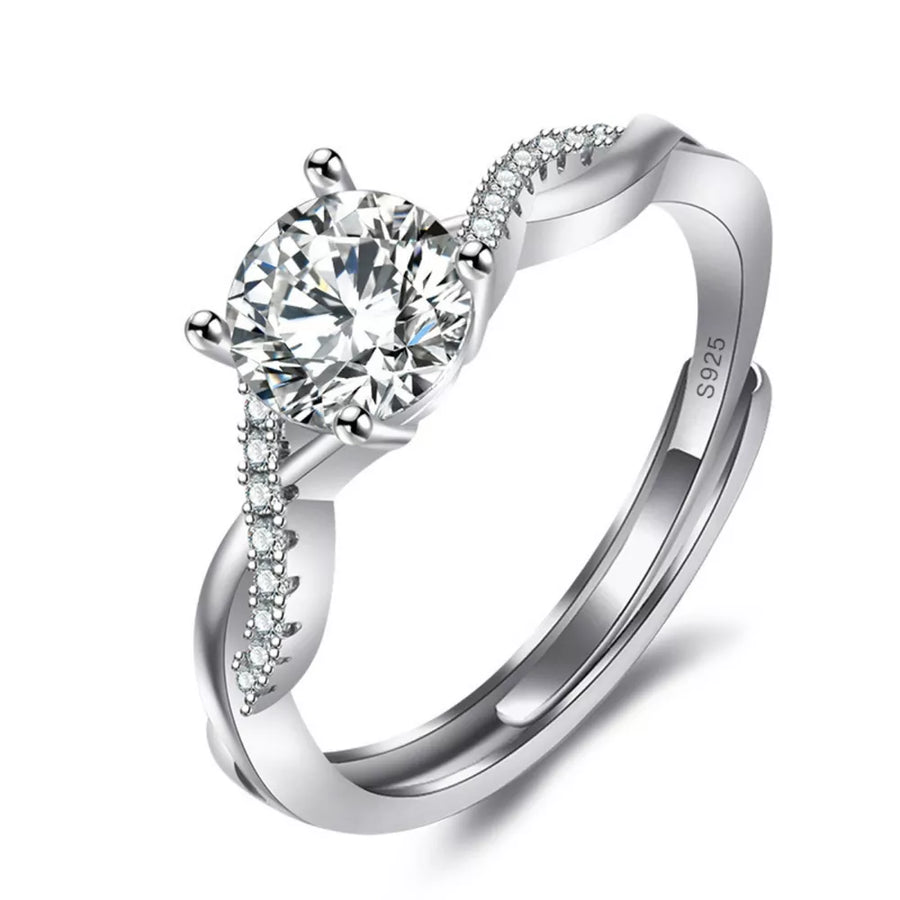 1 Carat Moissanite 925 Sterling Silver Ring in clear with adjustable