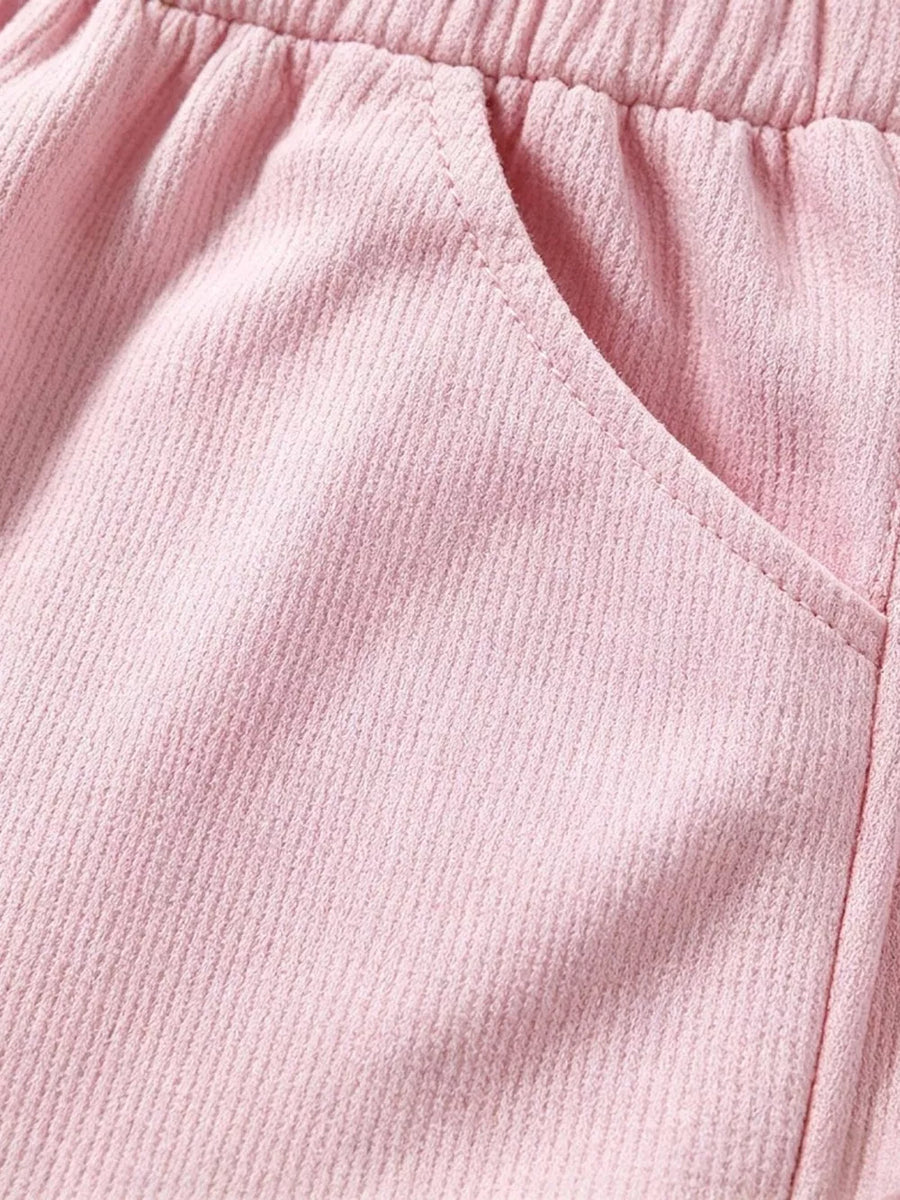 Pink with Children's Graphic Round Neck Tee And Shorts Set in Pink