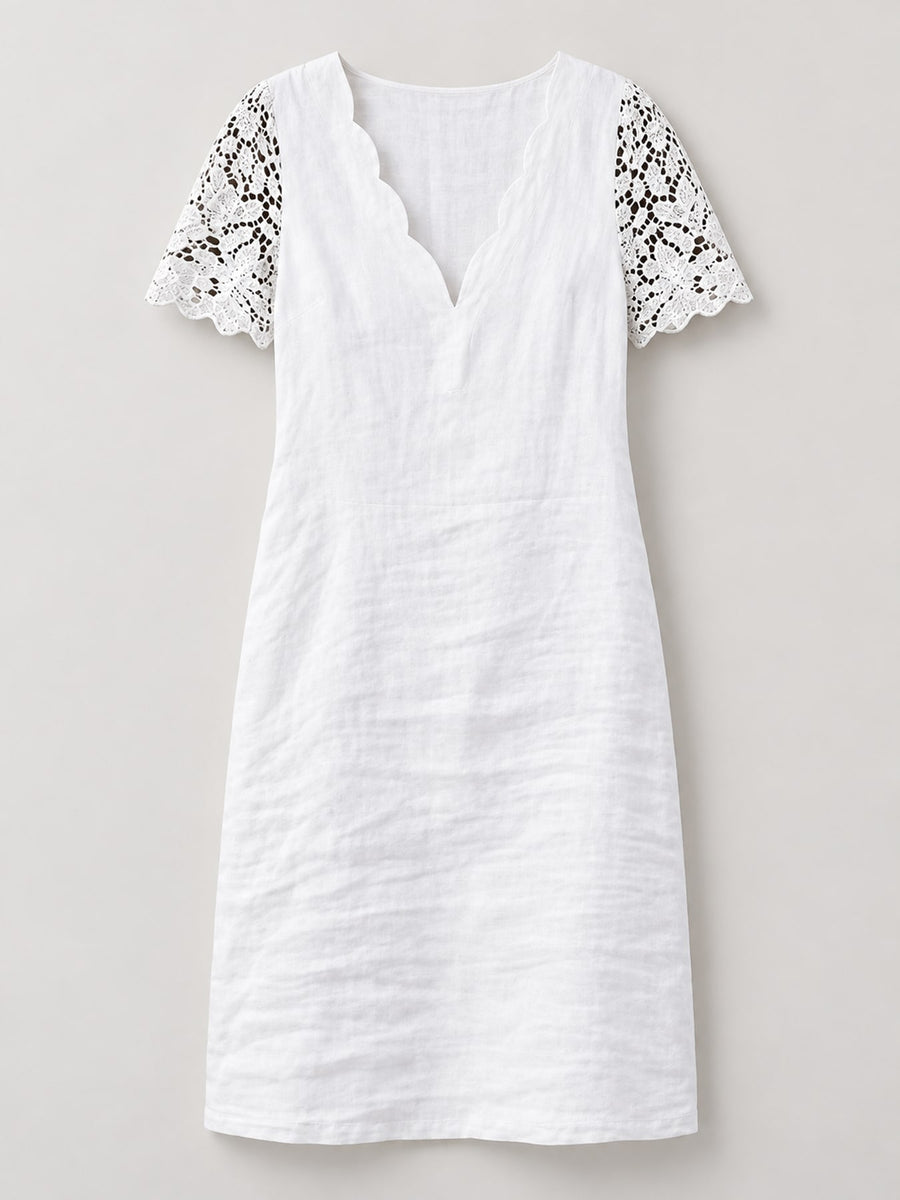 romantic mini dress in White with v-neck