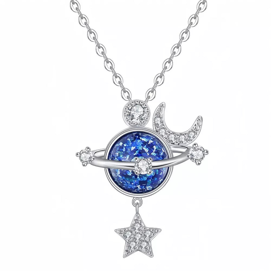 necklace featuring celestial motif in Silver with 925 sterling silver,Zircon Care instructions: Avoid wearing during