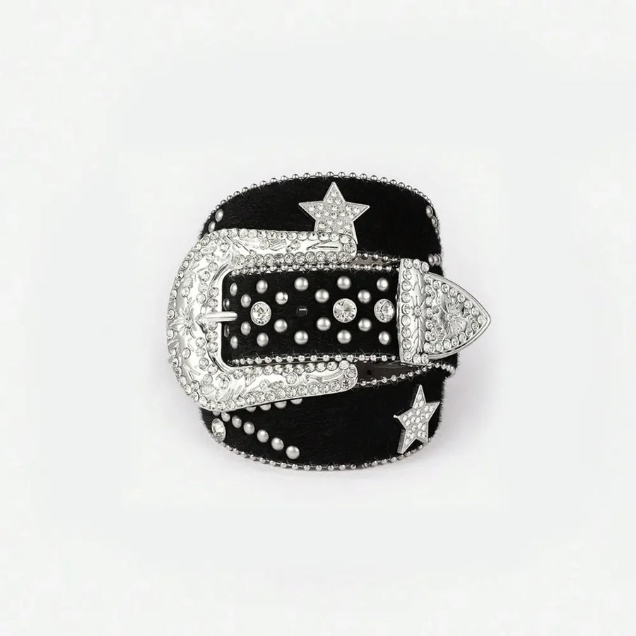 Black western belt with crystal embellishments and star details