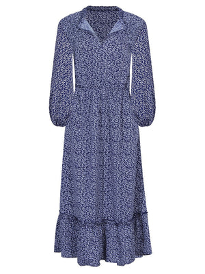 midi dress in Royal Blue with ditsy floral and ruffled