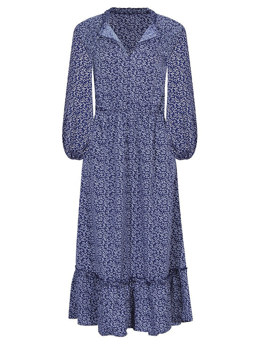 midi dress in Royal Blue with ditsy floral and ruffled