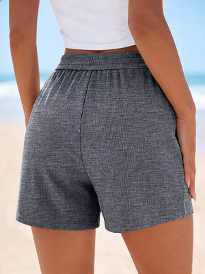 High-waisted Ribbed Shorts in Beige
