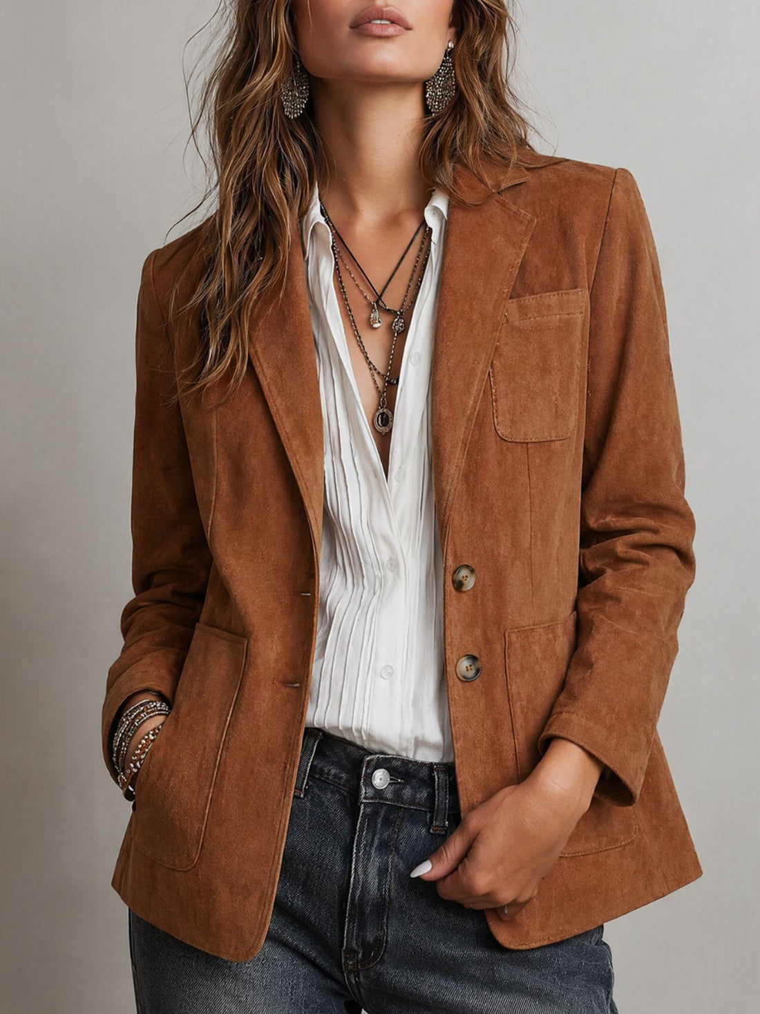 blazer in camel featuring buttoned and regular fit