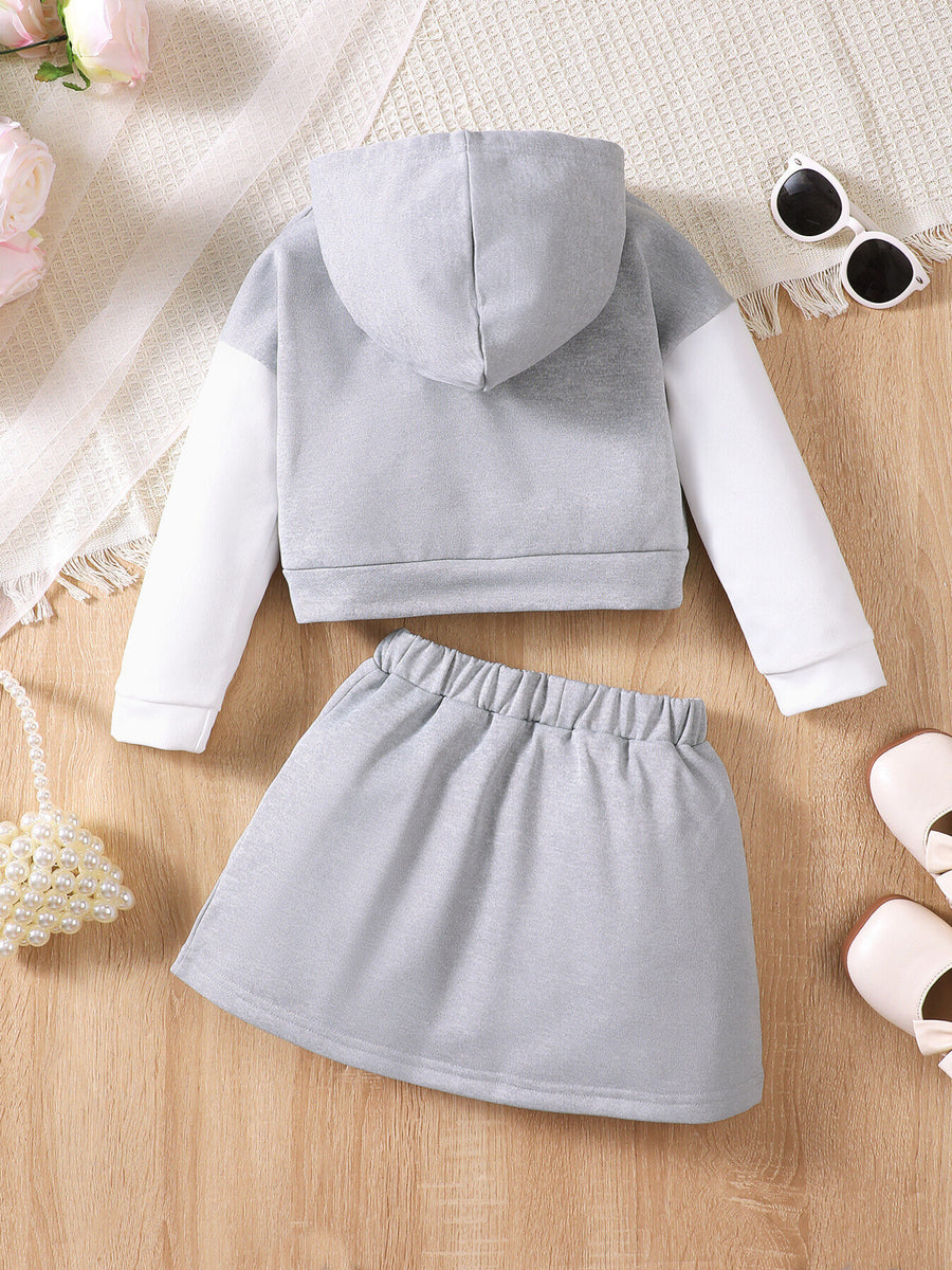 hoodie and skirt set in Gray with color-block and hooded