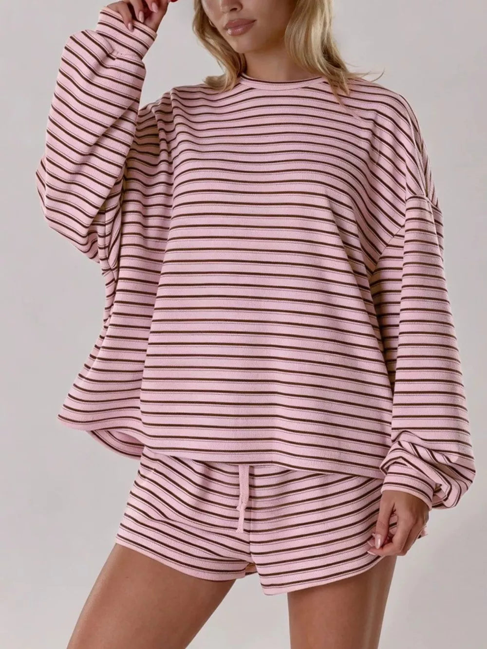 minimalist pajama set in cream with crew neck