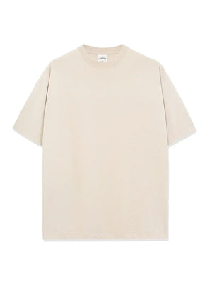 Oversized crew neck t-shirt in beige with short sleeves and a relaxed fit.