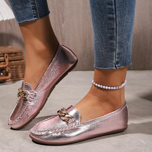 PU Leather, Rubber Imported Size &amp loafers in metallic silver with flat silhouette