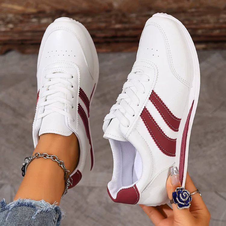 Round Toe Lace Up Sneakers in Wine Red