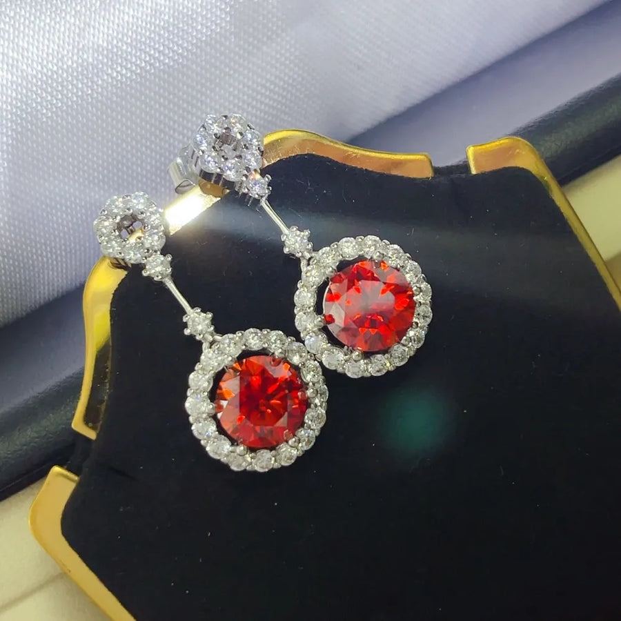 ruby red earrings with drop and post-back