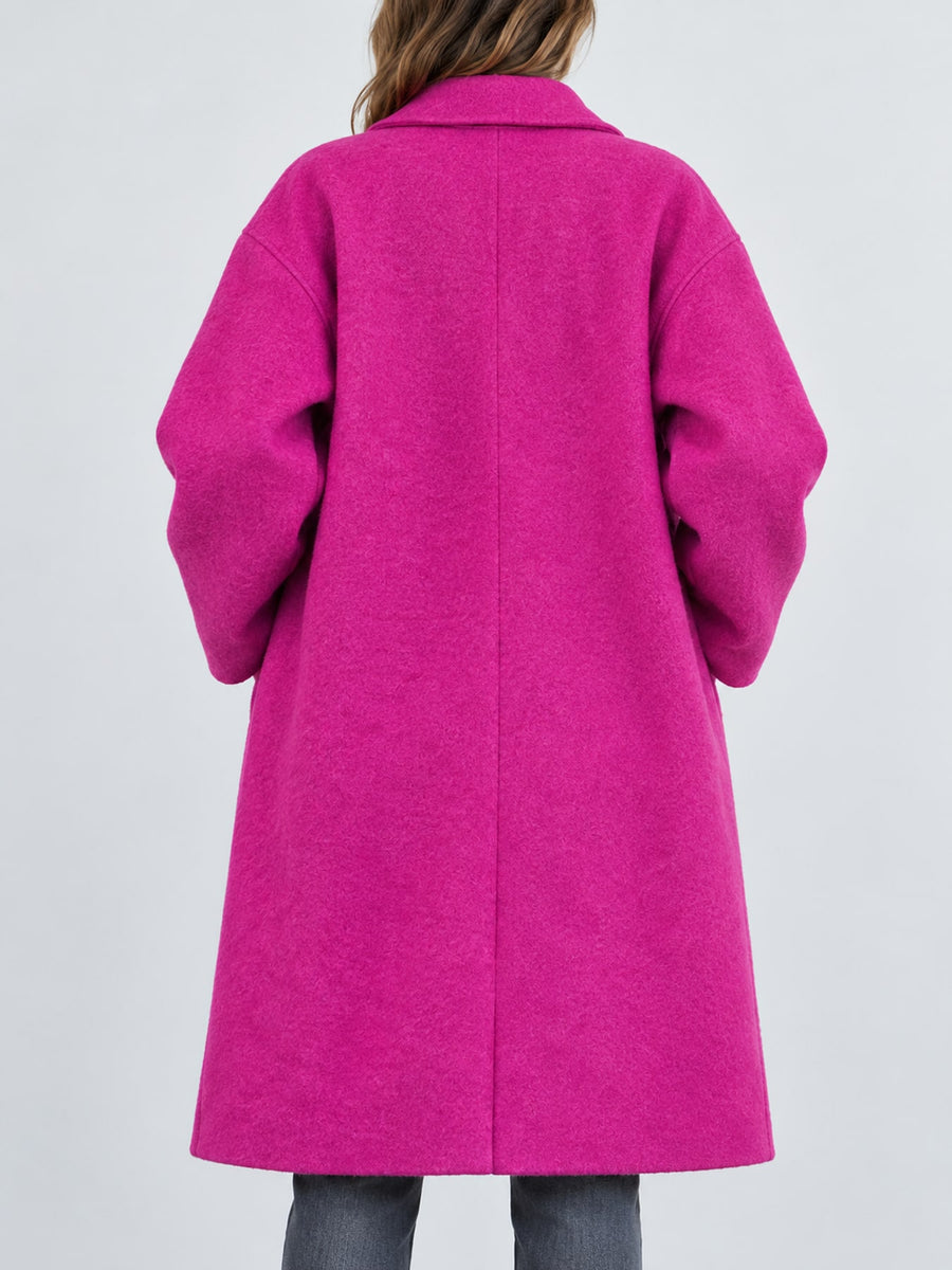 Polyester 100% Care instructions: Hand wash or professionally dry clean overcoat in Hot Pink with oversized silhouette