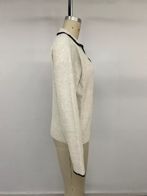 Knit Long-sleeve Sweater in Khaki with dropped shoulder