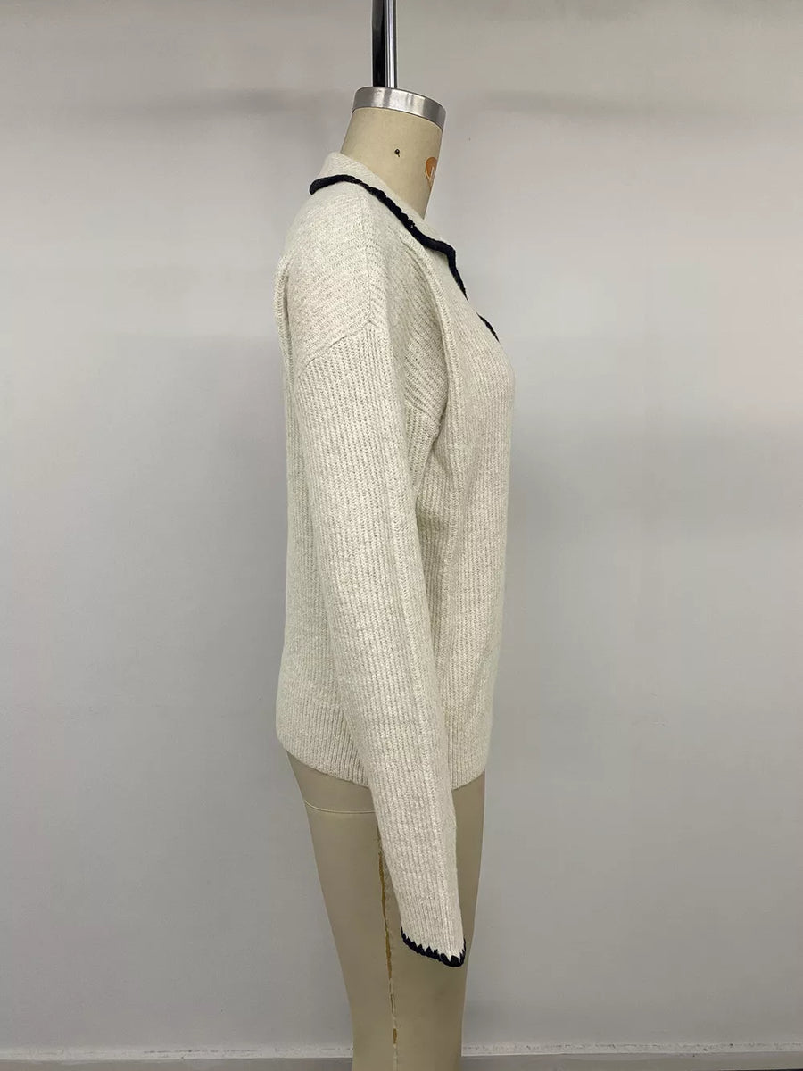 Knit Long-sleeve Sweater in Khaki with dropped shoulder